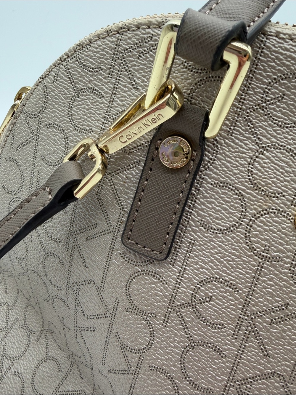 Calvin Klein Brown Monogram Dome Satchel with Gold Hardware - Picture 4 of 11